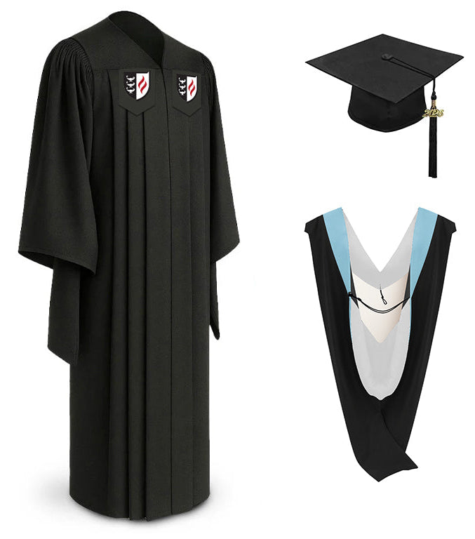 Classic Master's Graduation Cap, Gown, Tassel, and Hood Package for Claremont Graduate University Classic Master's Graduation Cap, Gown, Tassel, and Hood Package for Claremont Graduate University