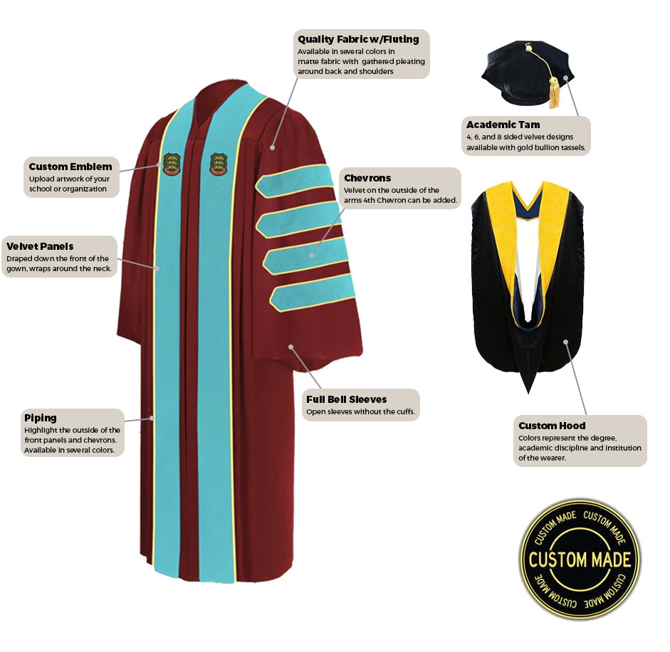 Custom Doctoral Graduation Tam, Gown and Hood Package - Doctorate Regalia Custom Doctoral Graduation Tam, Gown and Hood Package - Doctorate Regalia