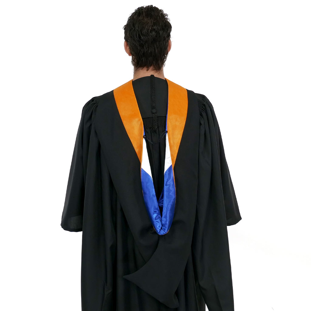 Deluxe Bachelors/Master Hood - Apricot Velvet, Royal Blue & White