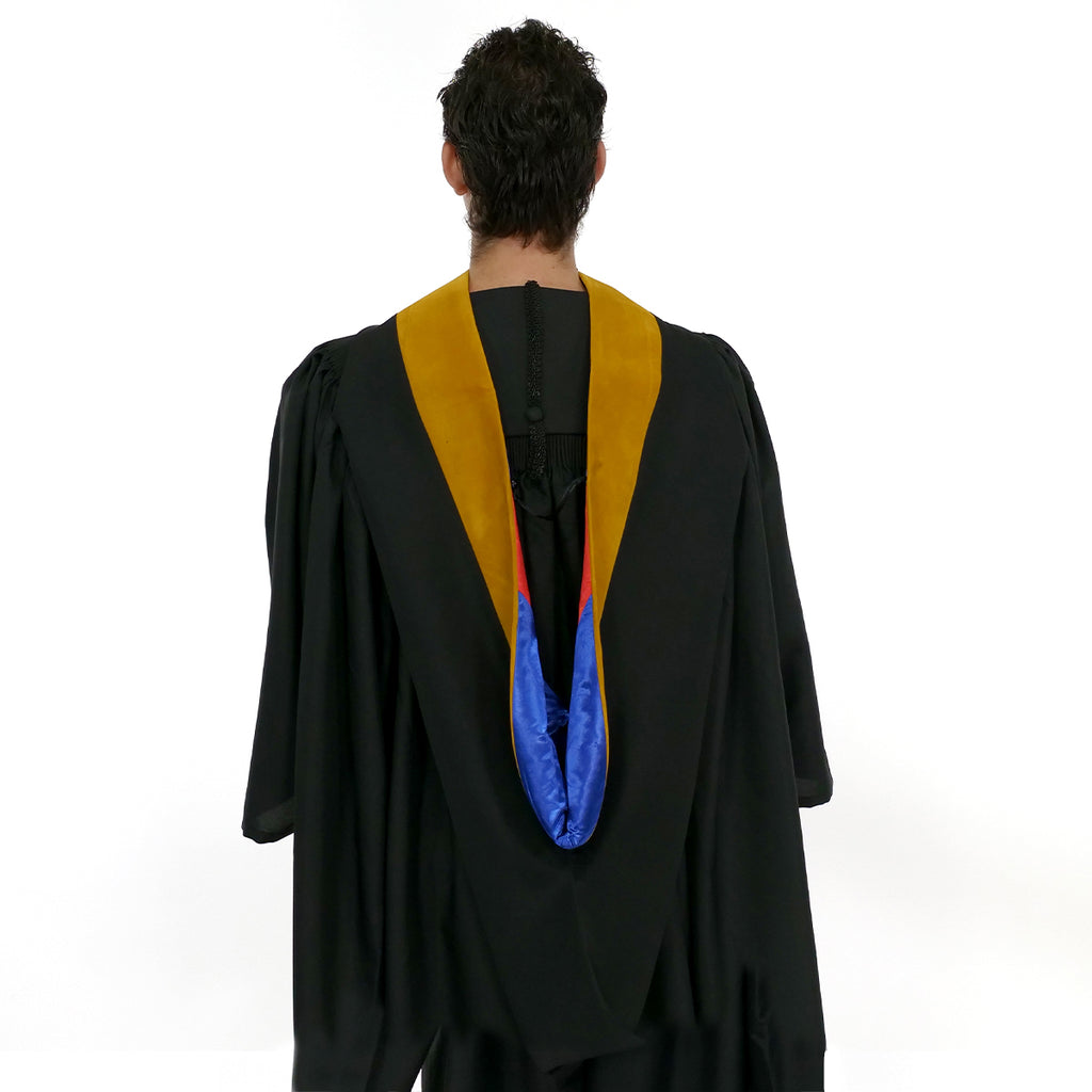 Deluxe Bachelors/Master Hood - Science Gold Velvet, Royal Blue & Red
