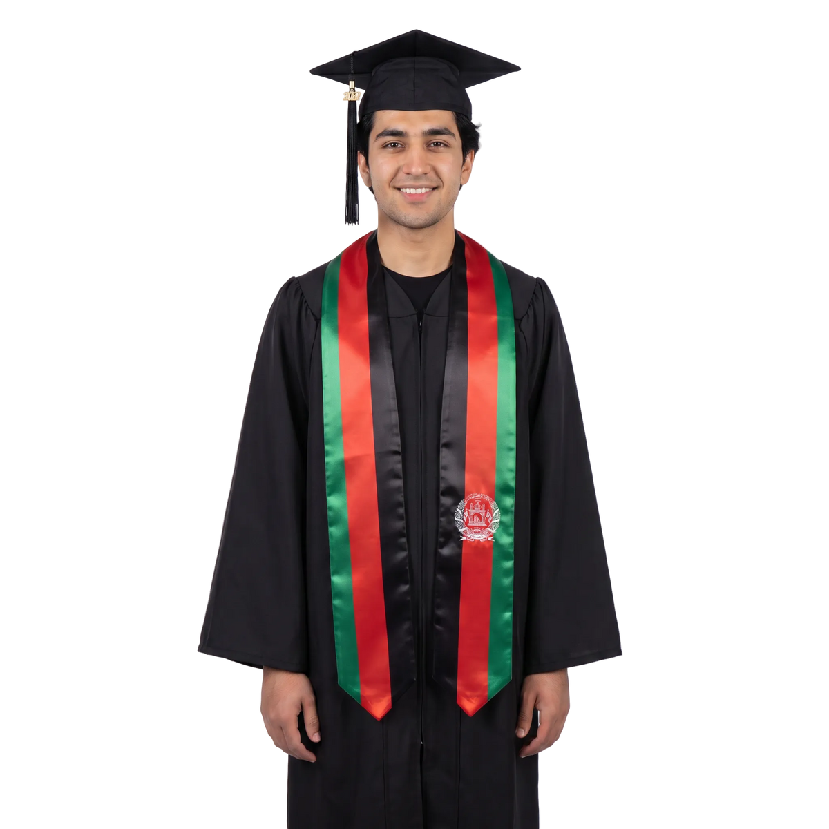 Afghanistan flag graduation stole, white satin sash with printed Afghanistan flag
