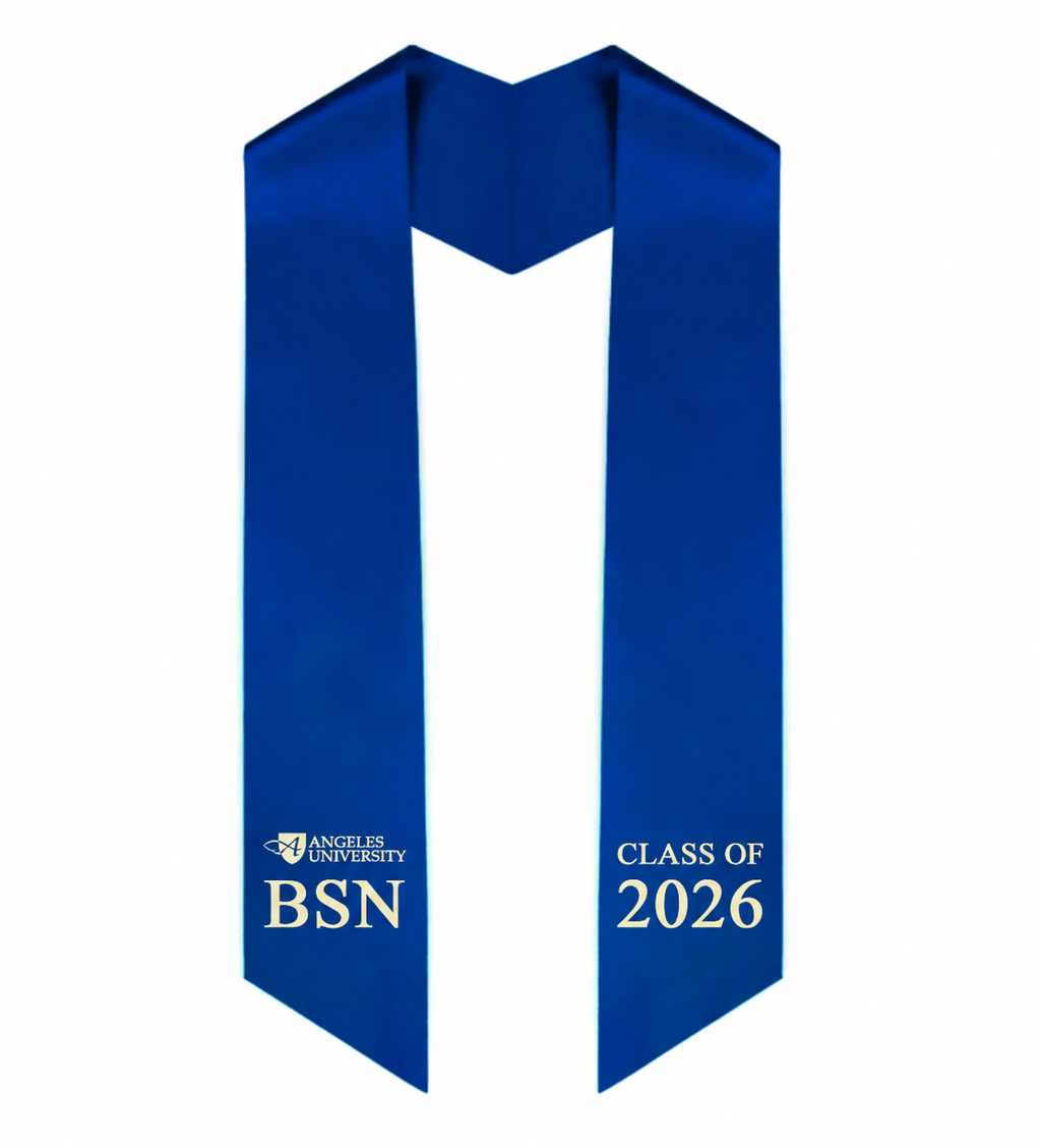 Matte Black Cap, Gown & Royal Blue/White Tassel with option to add Stole - BS Nursing for Angeles University