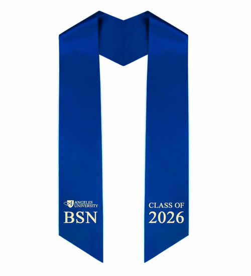 Matte Black Cap, Gown & Royal Blue/White Tassel with option to add Stole - BS Nursing for Angeles University
