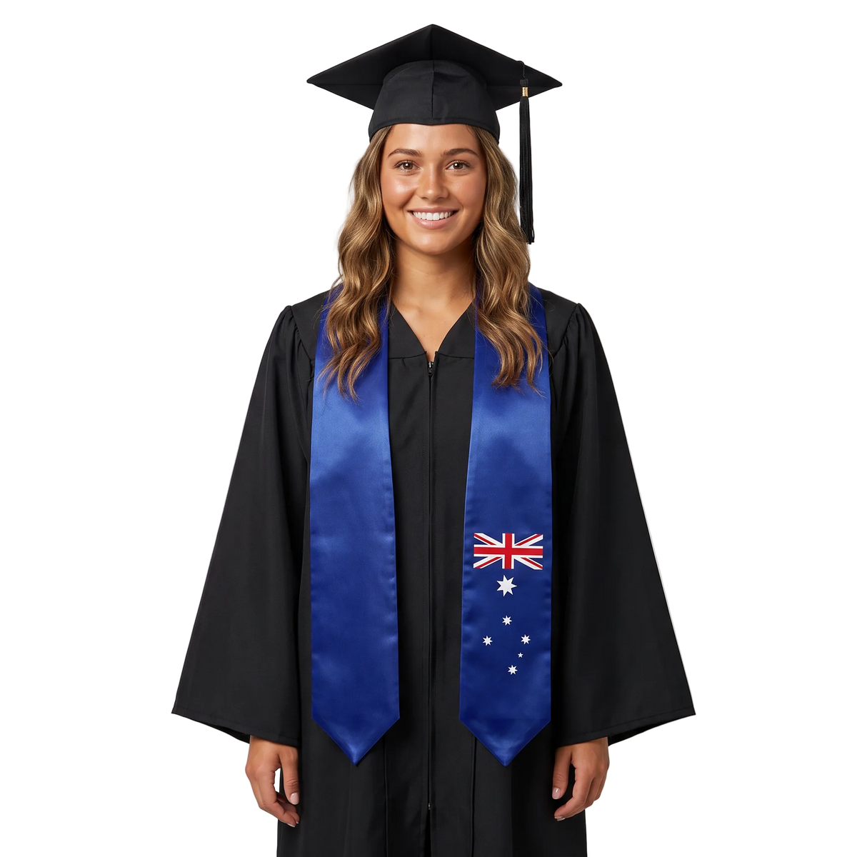 Australia flag graduation stole, satin sash with printed Australian flag
