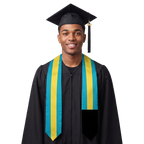 Bahamas graduation stole, white satin sash with embroidered Bahamas flag patch
