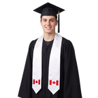 Canada graduation stole, white satin sash with embroidered Canadian flag patch
