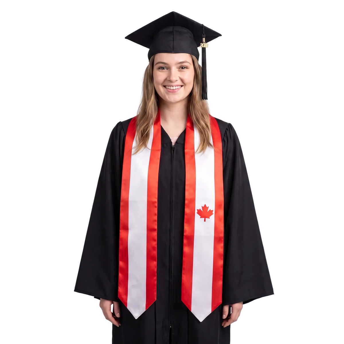 Canada flag graduation stole, satin sash with printed Canadian flag
