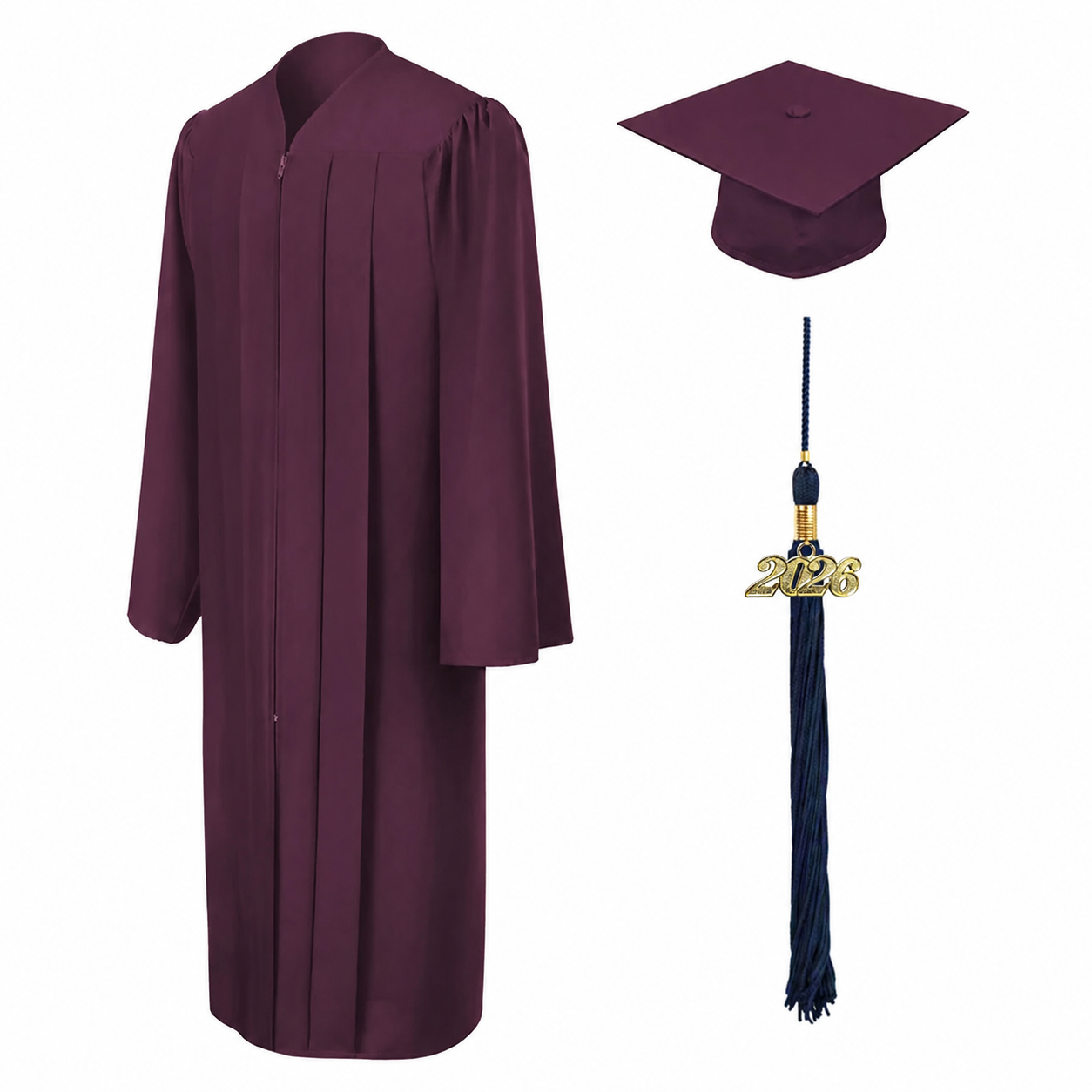 Matte Maroon Bachelors Cap & Gown with Navy  - Stellar College