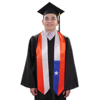 Chile flag graduation stole, satin sash with printed Chile flag
