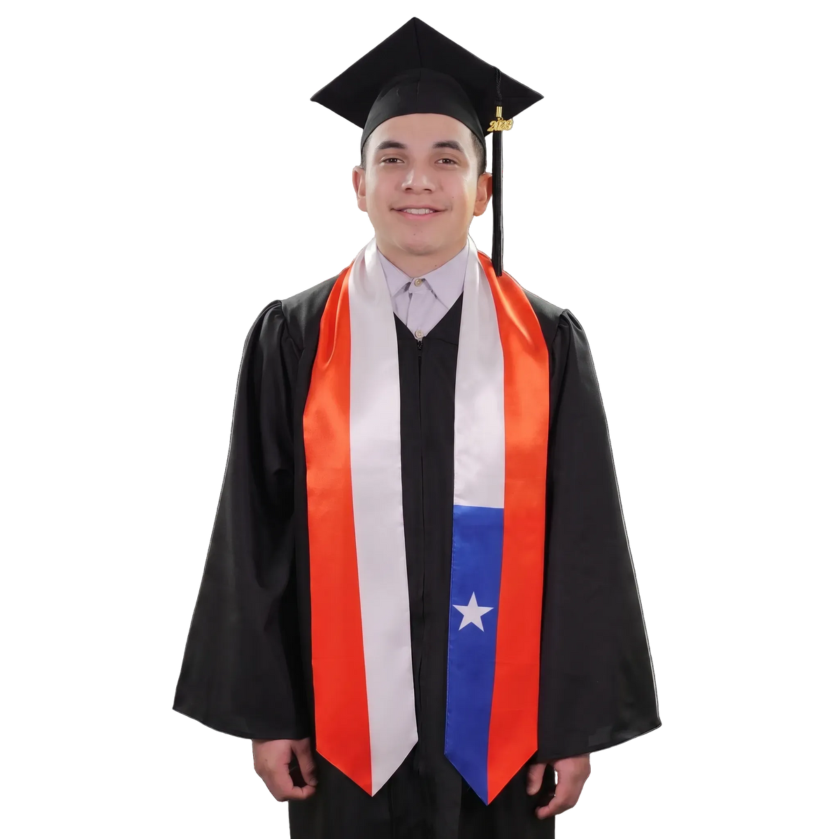Chile flag graduation stole, satin sash with printed Chile flag
