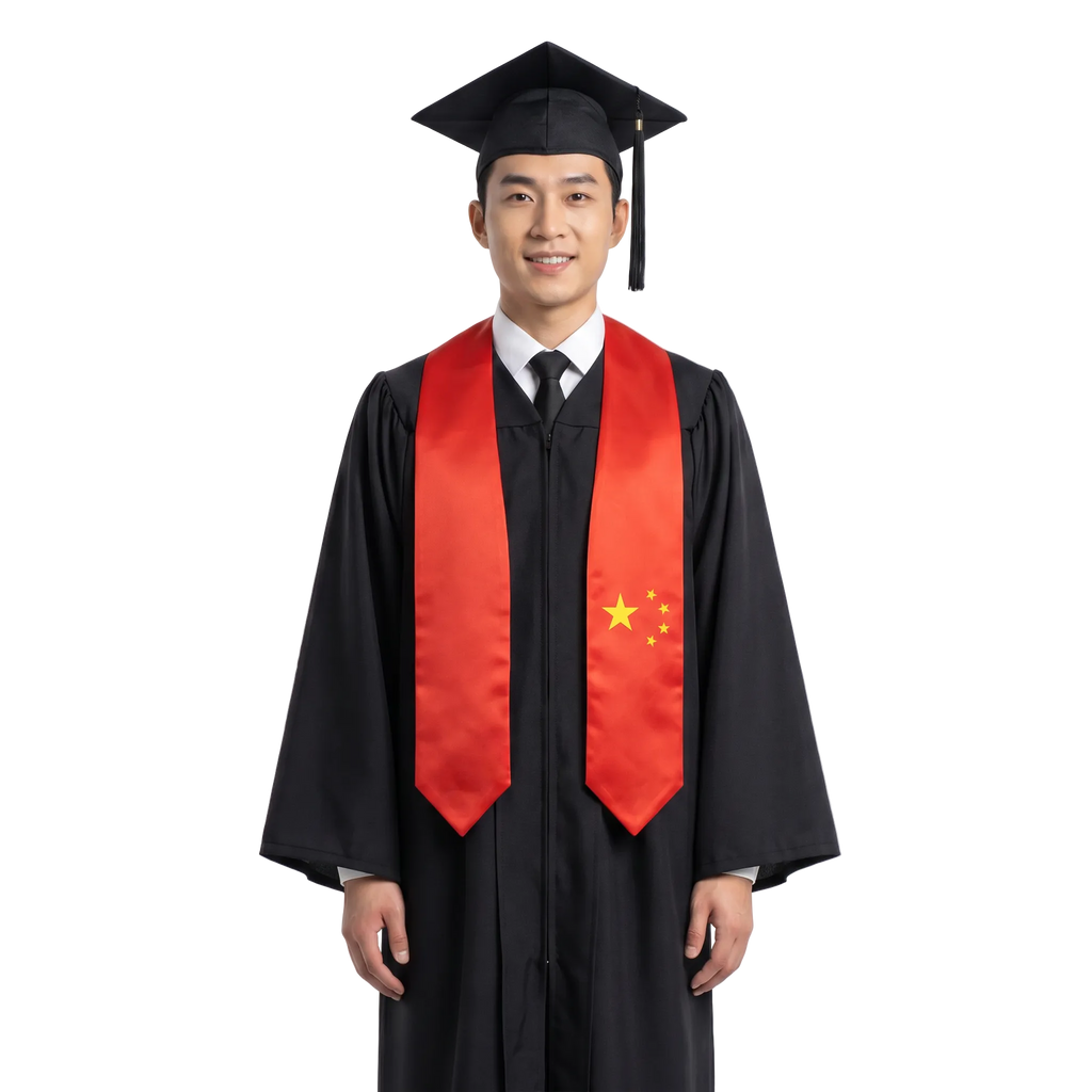 China flag graduation stole, satin sash with printed Chinese flag
