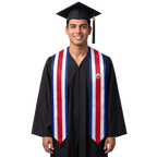Costa Rica graduation stole, white satin sash with embroidered Costa Rica flag patch
