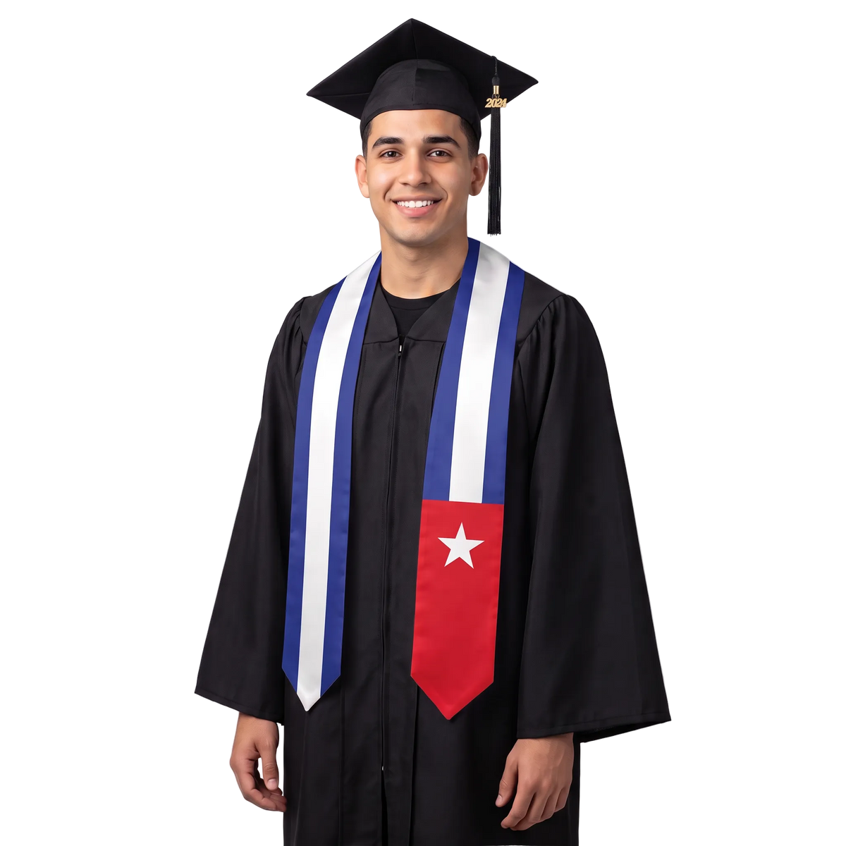 Cuba flag graduation stole, satin sash with printed Cuban flag
