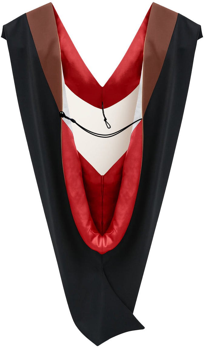 Deluxe Bachelor/Master Hood - Brown Velvet, Red & White