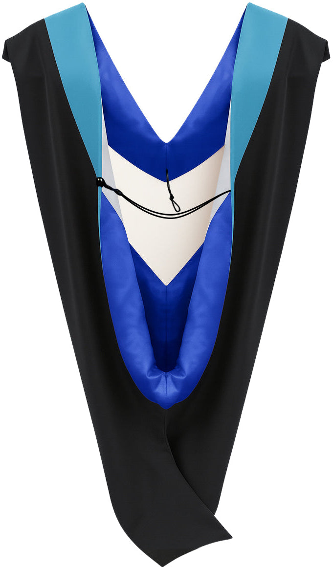Deluxe Bachelors/Master Hood - Peacock Blue Velvet, Royal Blue & White