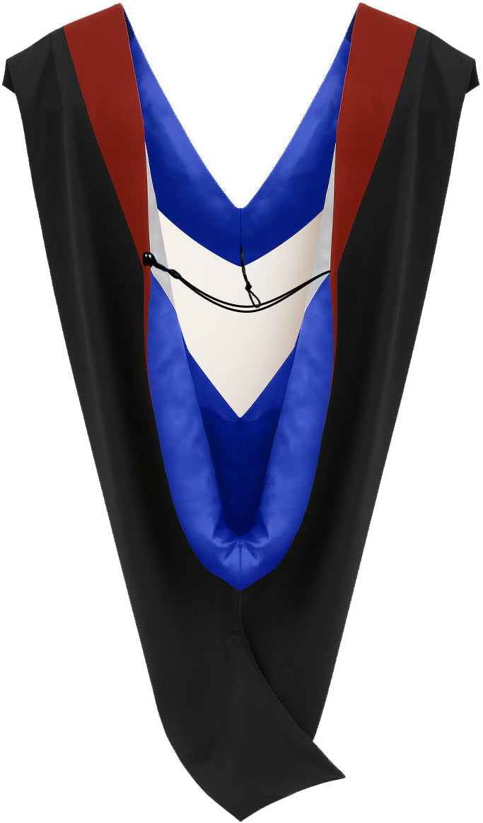 Deluxe Bachelors/Master Hood - Scarlet Velvet, Royal Blue & White