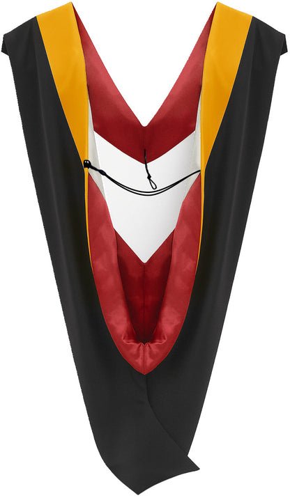 Deluxe Bachelors/Master Hood - Science Gold Velvet, Red & White