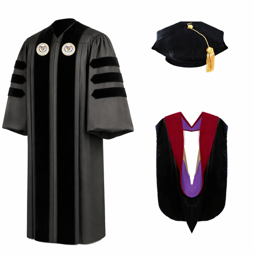 Deluxe Doctoral Graduation Tam, Gown with Crest & Hood - Washington Baptist Theological Seminary