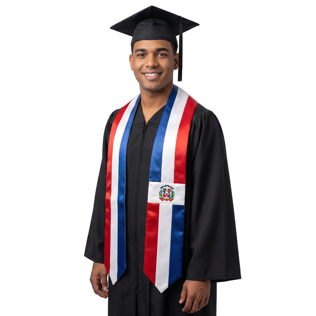 Dominican Republic flag graduation stole, satin sash with printed flag

