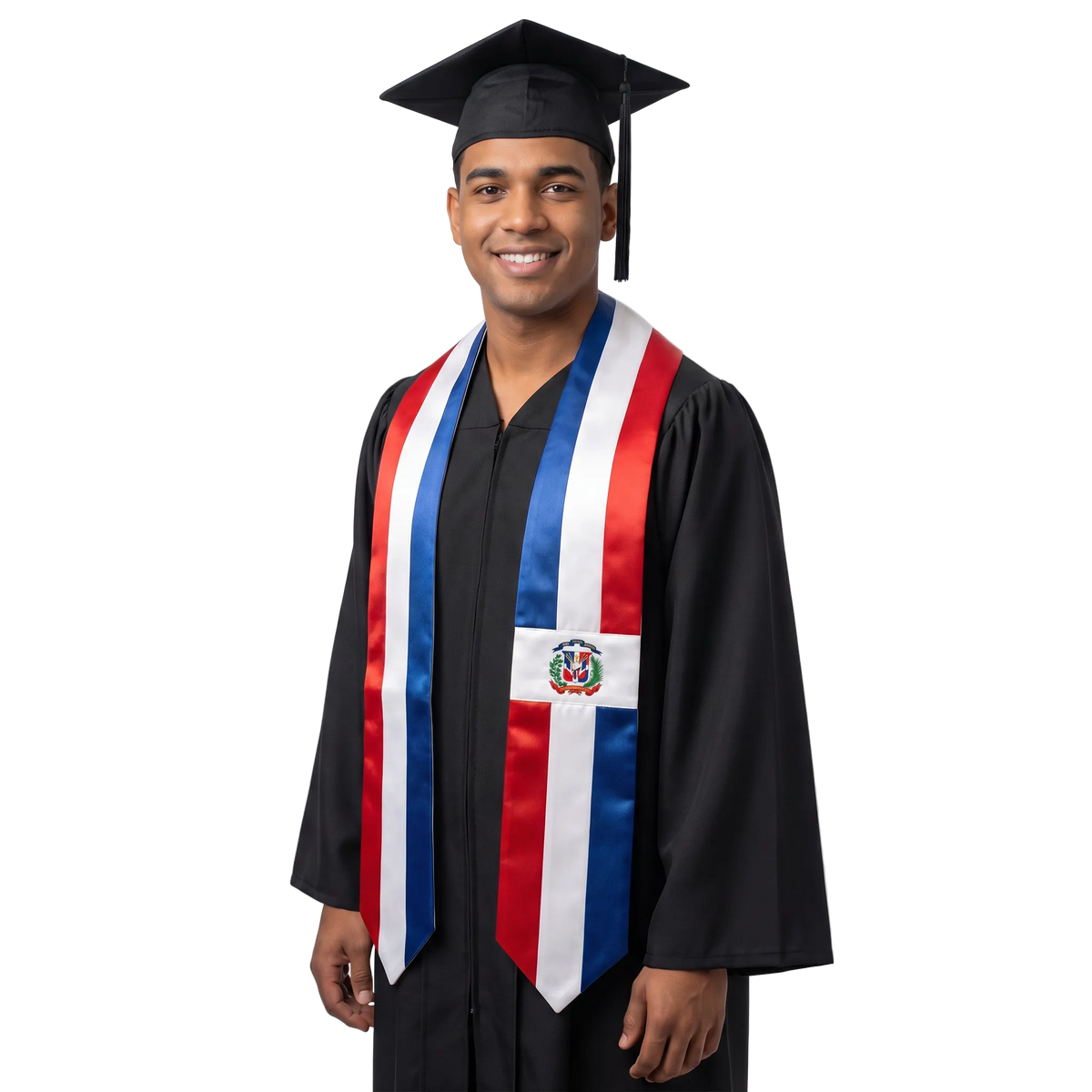 Dominican Republic flag graduation stole, satin sash with printed flag
