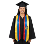 Ecuador flag graduation stole, white satin sash with printed Ecuador flag
