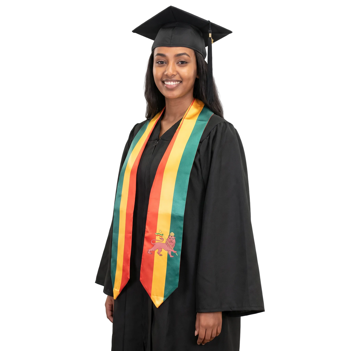 Ethiopia flag graduation stole, satin sash with printed Ethiopian flag
