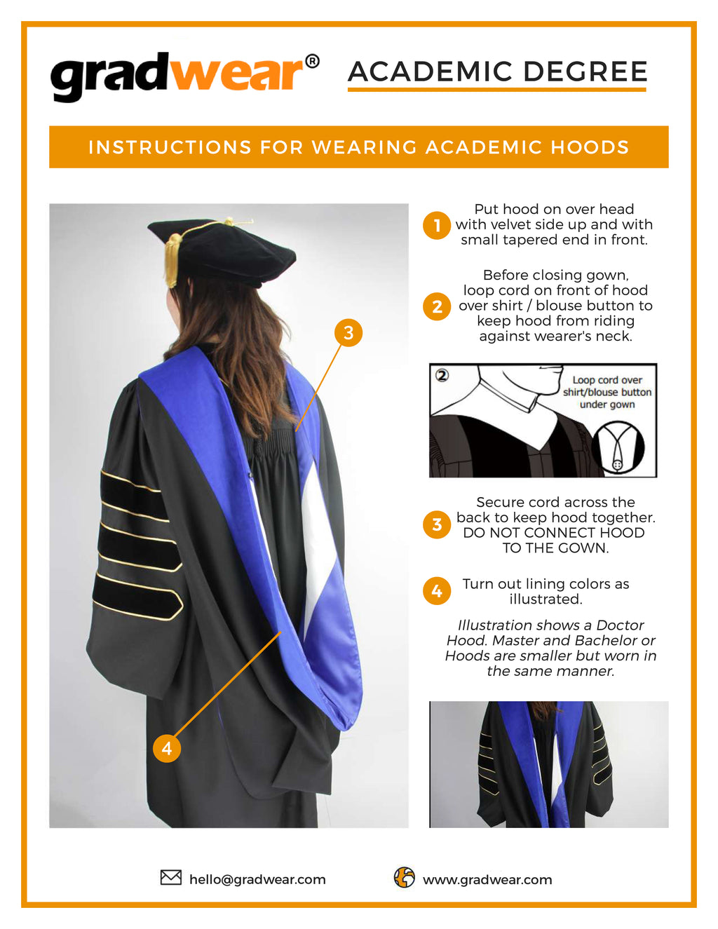 PhD Hood Royal Blue Velvet - Royal Blue & White