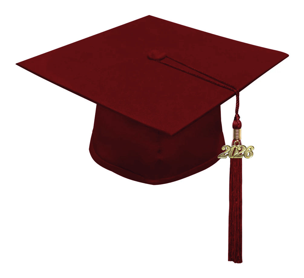 Matte Burgundy High School Graduation Cap and Gown
