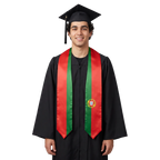 Portugal flag graduation stole, satin sash with printed Portuguese flag

