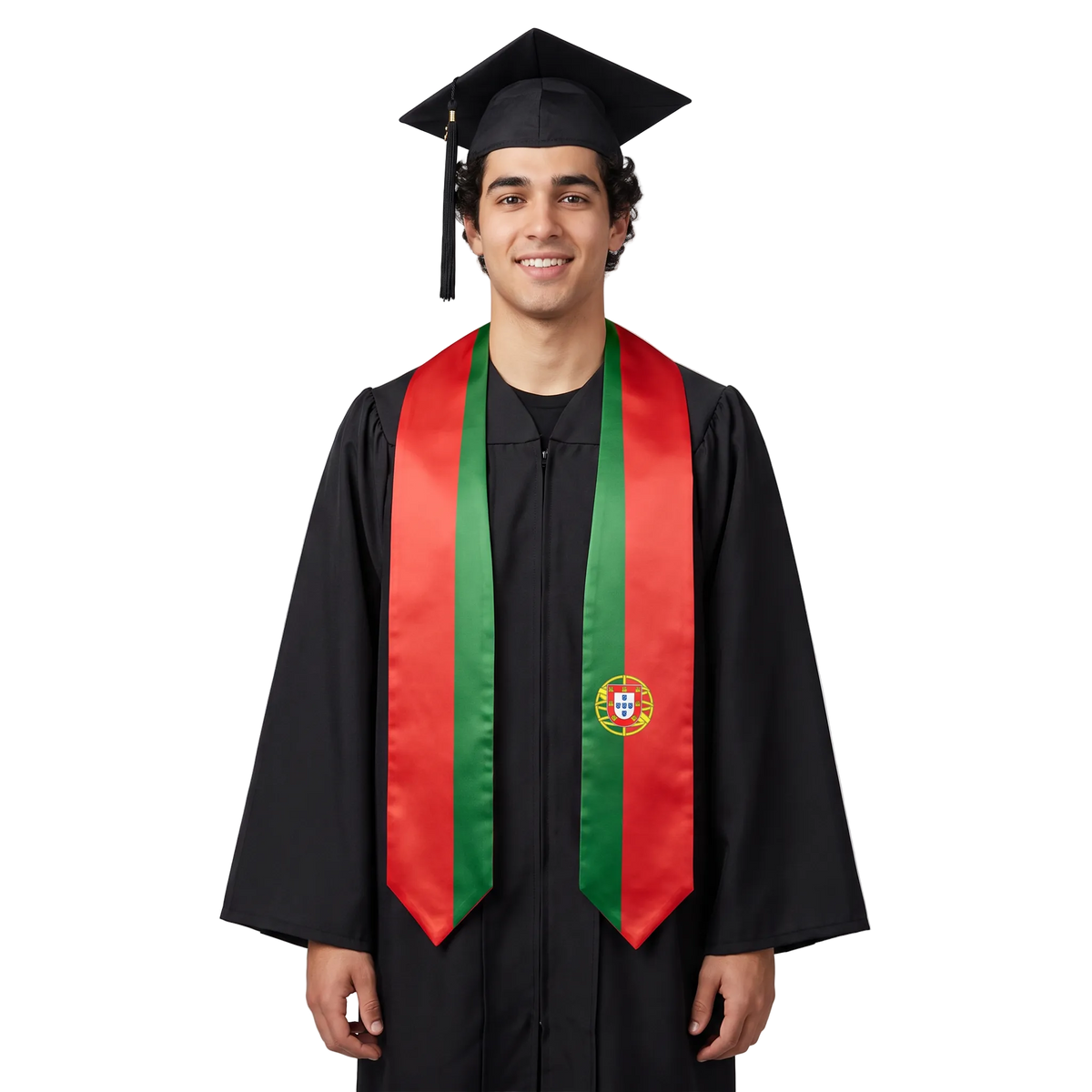Portugal flag graduation stole, satin sash with printed Portuguese flag
