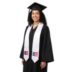 Puerto Rico graduation stole, white satin sash with embroidered Puerto Rico flag patch
