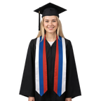 Russia graduation stole, white satin sash with embroidered Russia flag patch
