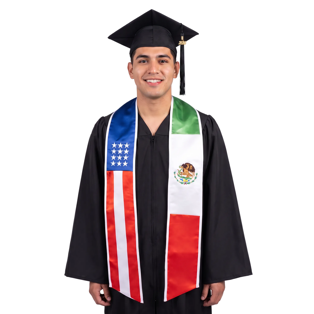 Mexico AAmerican flag graduation stole