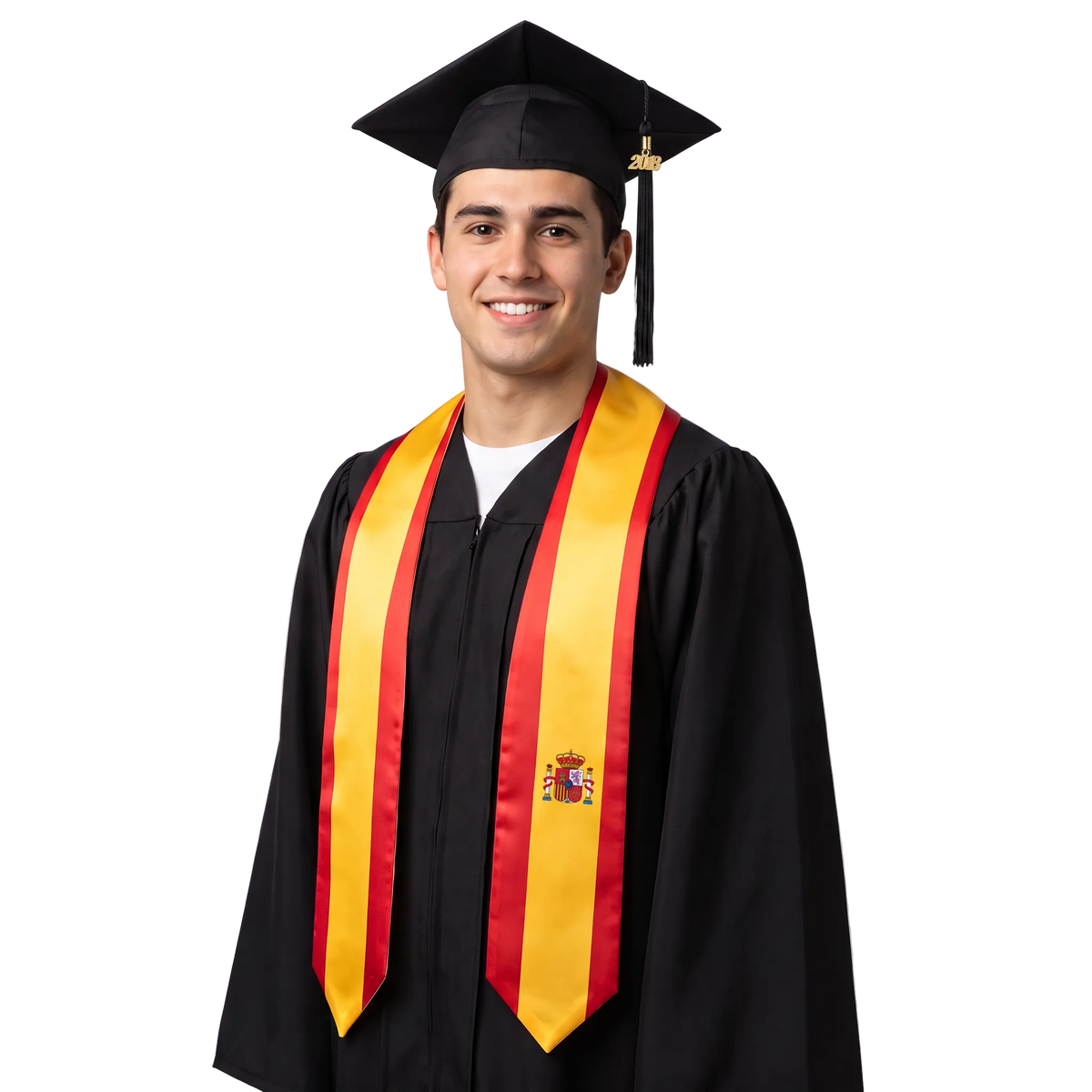 Spain flag graduation stole, satin sash with printed Spanish flag
