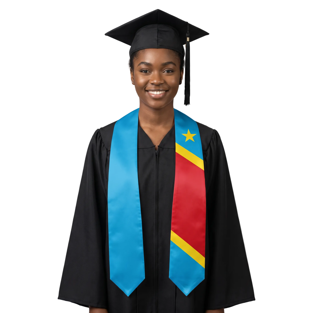 Republic of the Congo flag graduation stole, satin sash with printed Congolese flag
