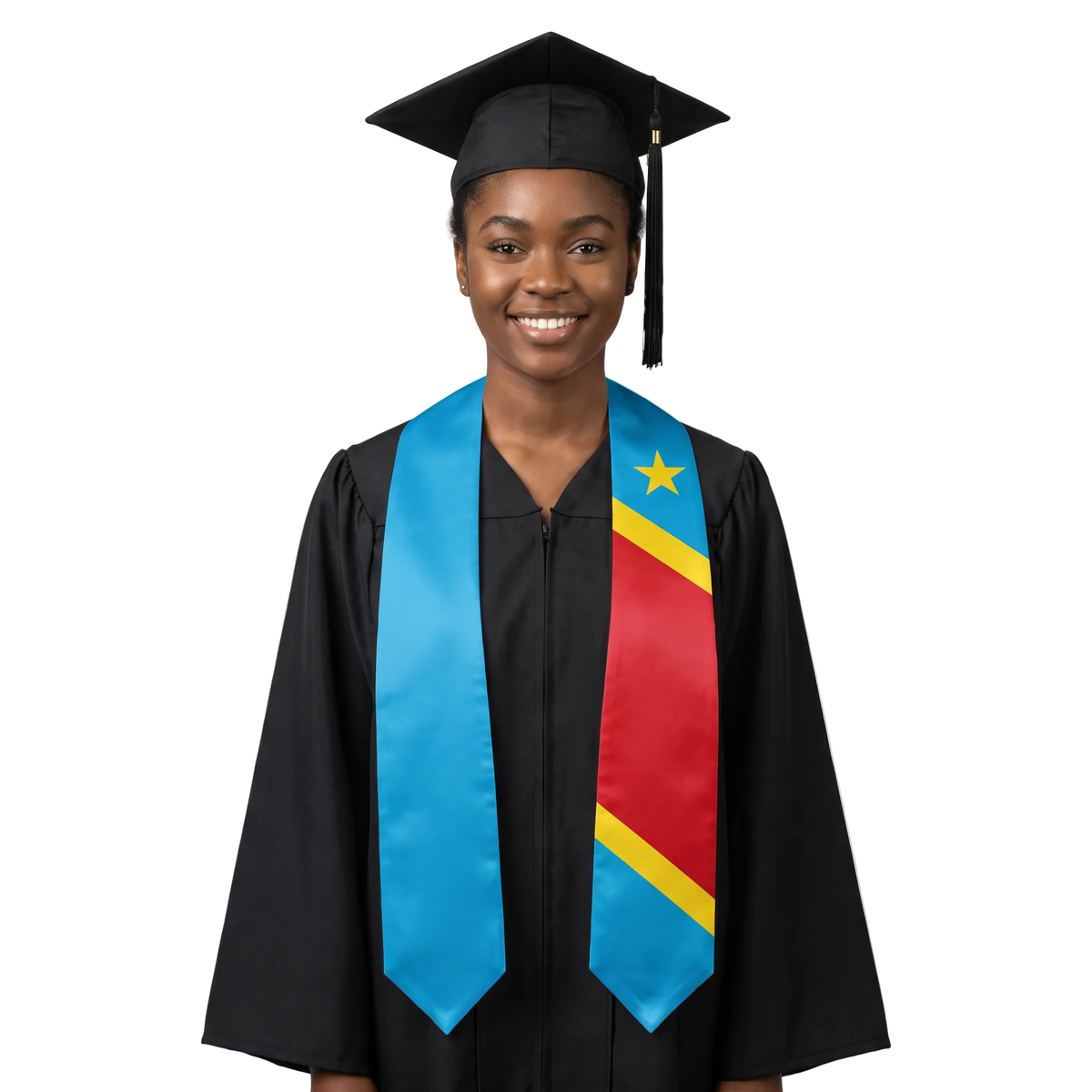Republic of the Congo flag graduation stole, satin sash with printed Congolese flag
