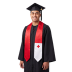 Tonga graduation stole, white satin sash with embroidered Tonga flag patch
