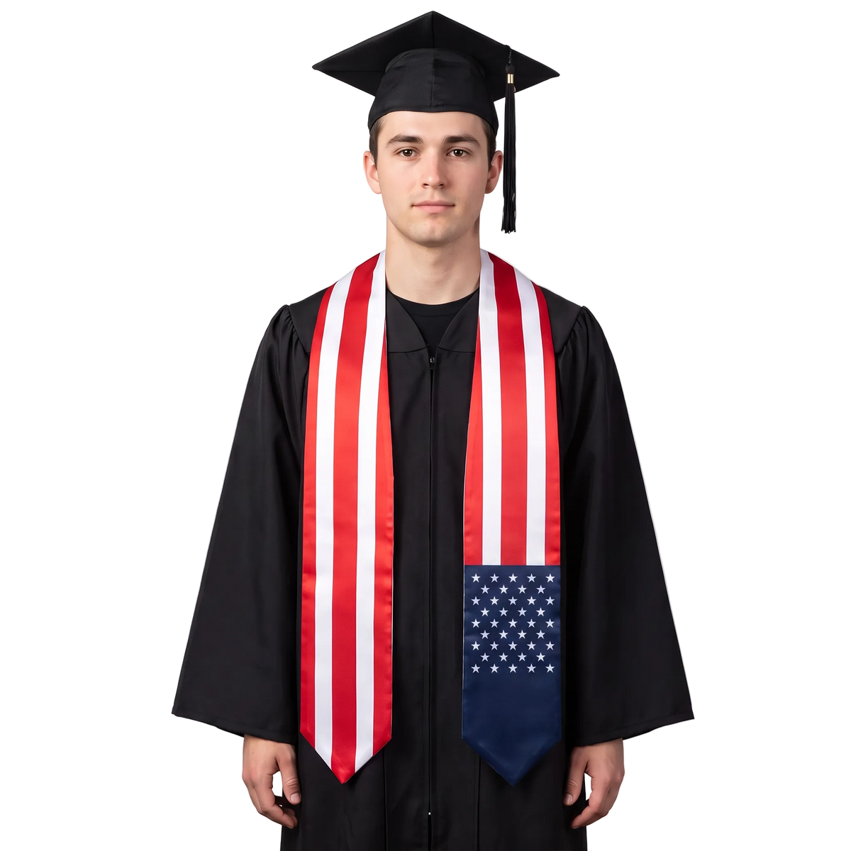 USA flag graduation stole, satin sash with printed American flag

