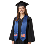 USA graduation stole, white satin sash with embroidered American flag patch

