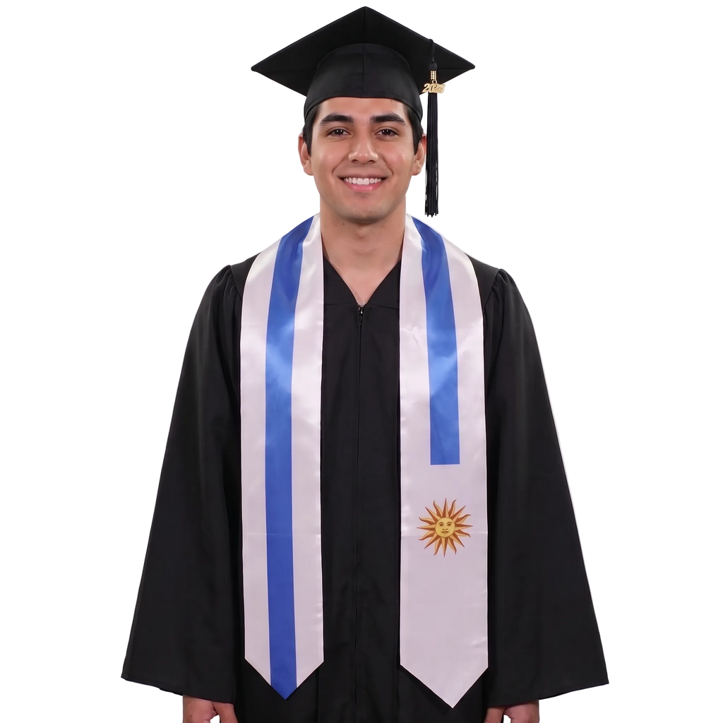 Uruguay flag graduation stole, satin sash with printed Uruguayan flag
