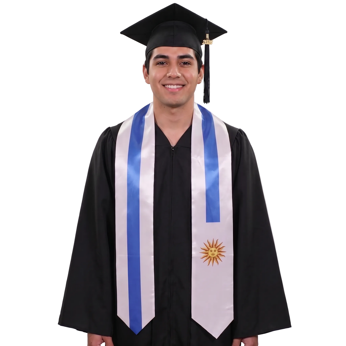 Uruguay flag graduation stole, satin sash with printed Uruguayan flag
