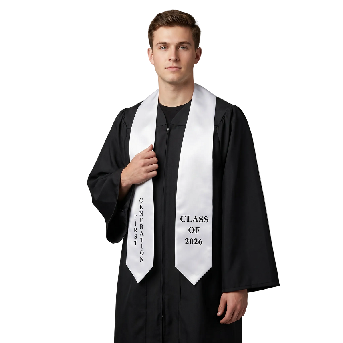 White "First Generation" Class of 2026 satin graduation stole – GradWear

