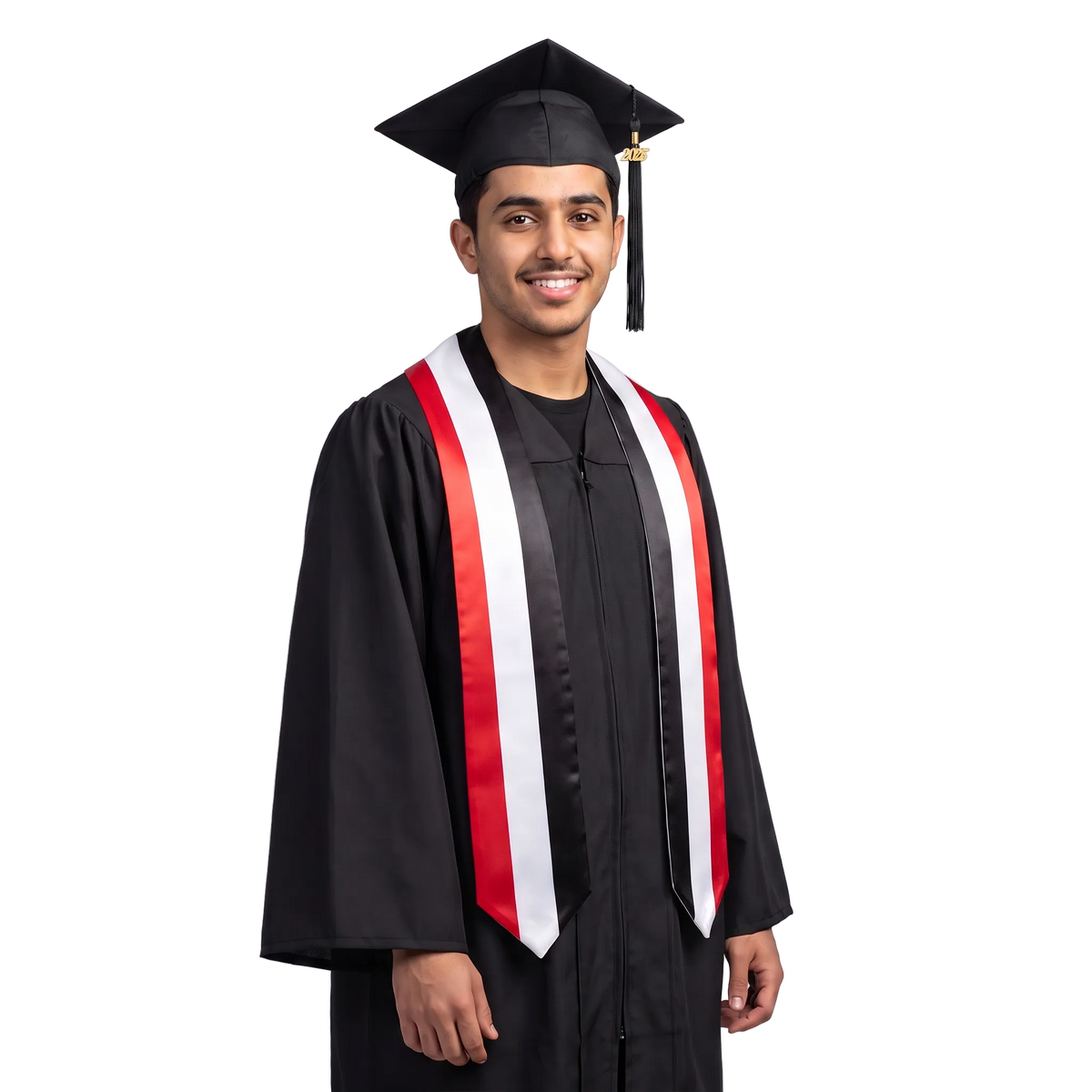 Yemen flag graduation stole, satin sash with printed Yemeni flag
