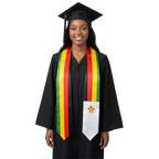 Zimbabwe graduation stole, white satin sash with embroidered Zimbabwe flag patch
