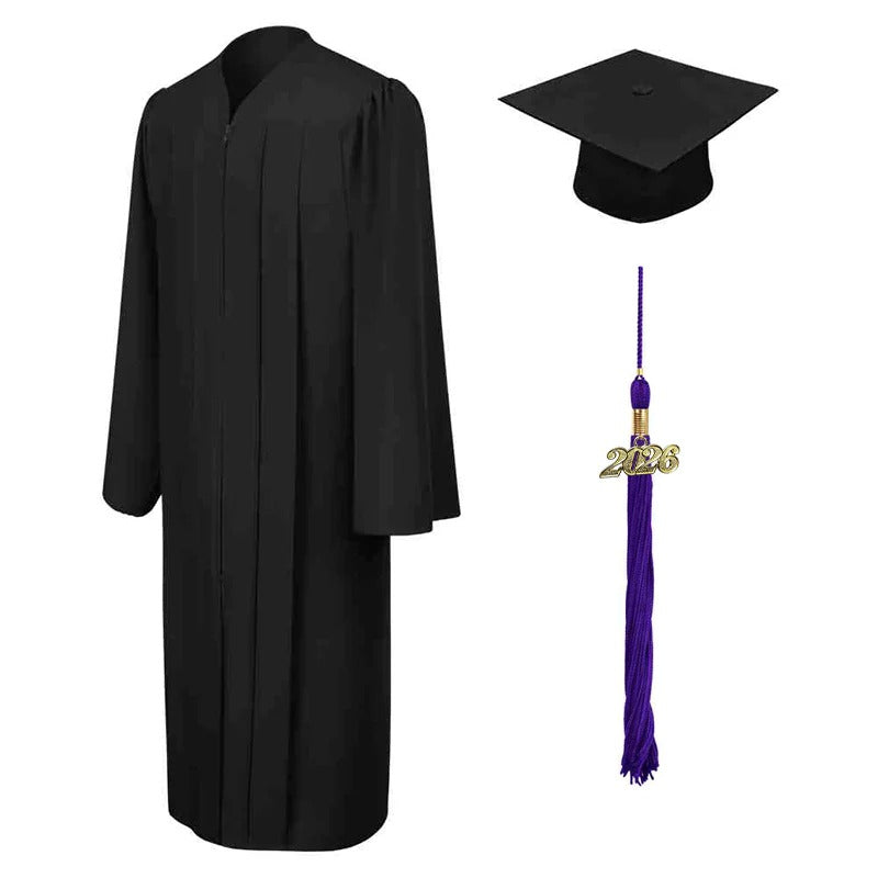 Matte Black High School Graduation Cap, Gown & Purple 2026 Tassel - James Giles School Graduation